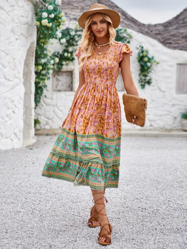 New Flowers Print V-neck Dress Summer Casual Ruffle Sleeveless Dresses Bohemian Holiday Beach Dress For Womens Clothing – Image 5