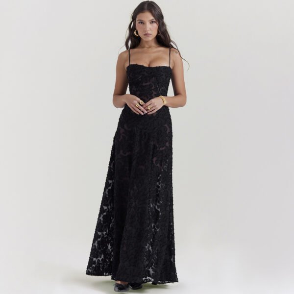Fashion Suspender Lace Long Dress Summer Strapless Collar Elegant Evening Dresses For Women – Image 7