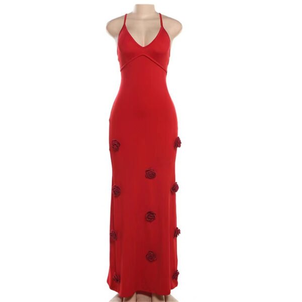 Women's Braces Skirt Three-dimensional Flower Knitted Backless Lace-up Dress – Image 5