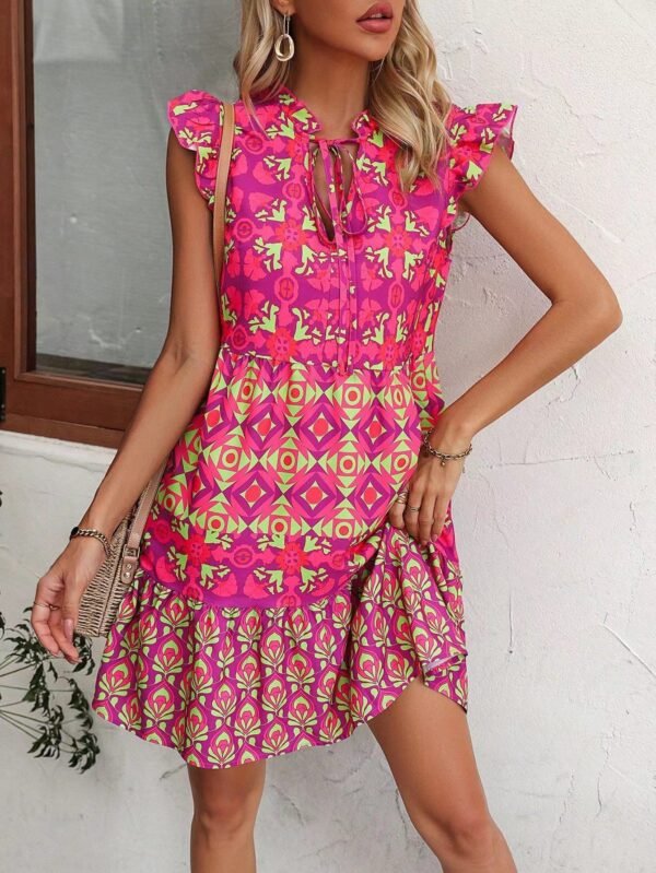 Printed Sleeveless Dress Summer Fashion V-Neck Lace-up Straight Dresses For Womens Clothing – Image 4