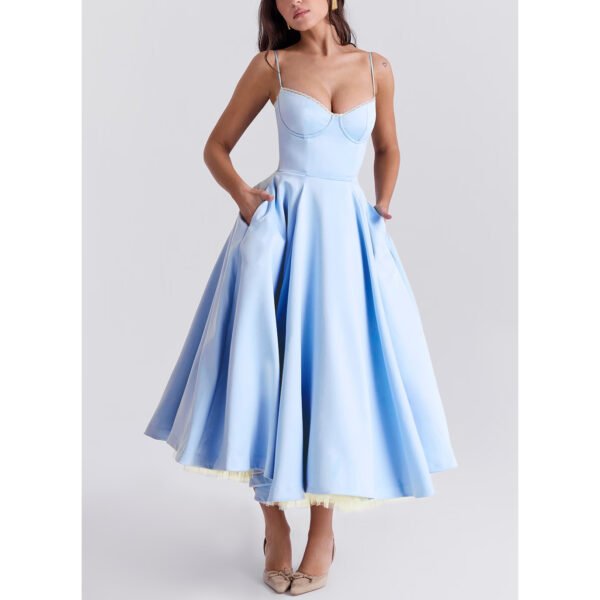 Women's V-neck Brace Sleeveless Dress Puffy Long Dress – Image 6