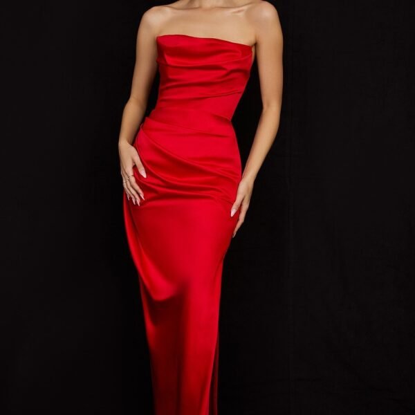 Satin Tube Top Split Knee-length Dress – Image 2