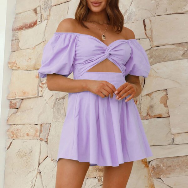Sexy Off-shoulder Lantern-sleeve Pleated Dress Summer Fashion Short A-line Dresses Womens Clothing – Image 5