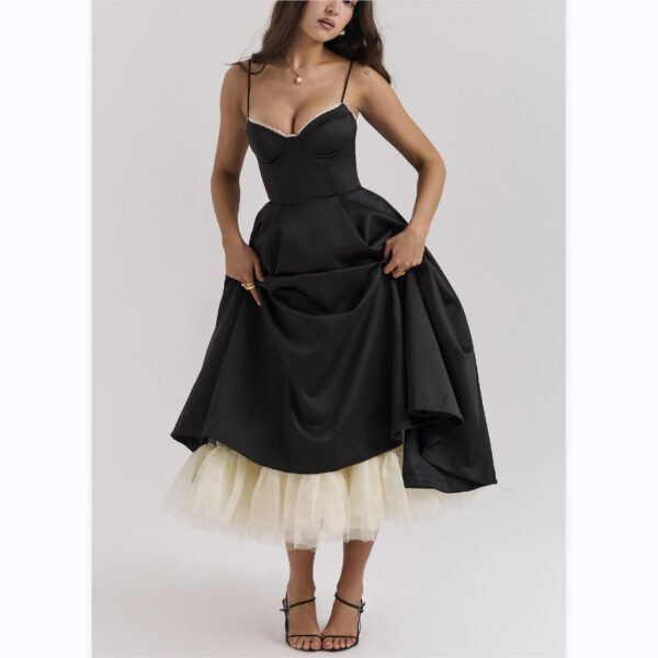 Women's V-neck Brace Sleeveless Dress Puffy Long Dress – Image 2