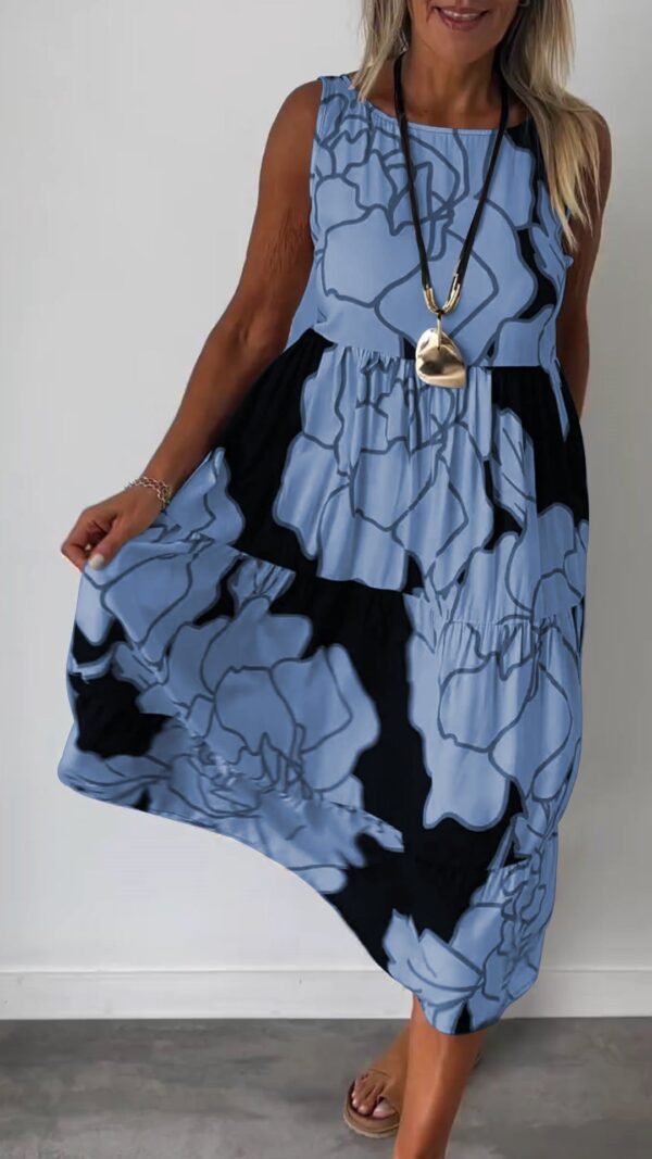 Women's Fashion Printed Sleeveless Lace-up Dress – Image 6