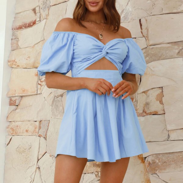 Sexy Off-shoulder Lantern-sleeve Pleated Dress Summer Fashion Short A-line Dresses Womens Clothing – Image 7