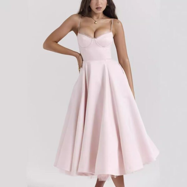 Women's V-neck Brace Sleeveless Dress Puffy Long Dress – Image 4