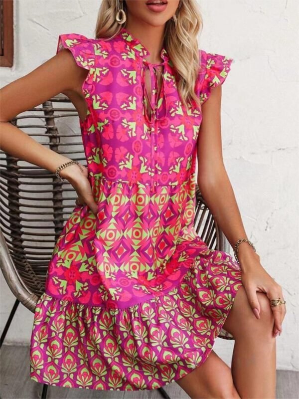 Printed Sleeveless Dress Summer Fashion V-Neck Lace-up Straight Dresses For Womens Clothing – Image 6
