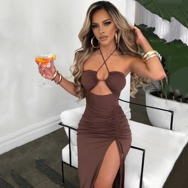 Sexy Halterneck Lace-up Split Dress Summer Y2K Fashion Party Baech Long Dresses For Womens Clotjing – Image 2