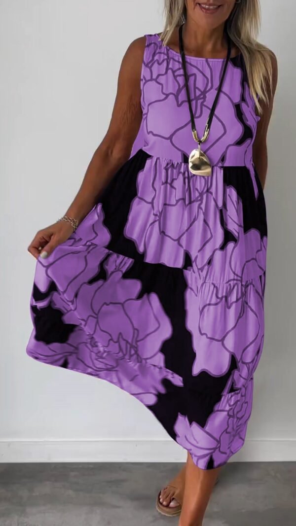 Women's Fashion Printed Sleeveless Lace-up Dress – Image 5