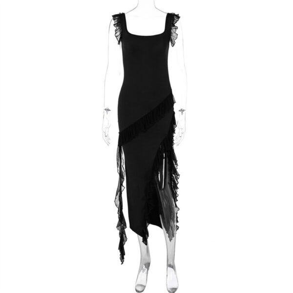Ruffle Thigh High Split Dress Women Sexy Spaghetti Strap Square Neck Backless Suspender Dresses For Evening Praty Clothing – Image 5