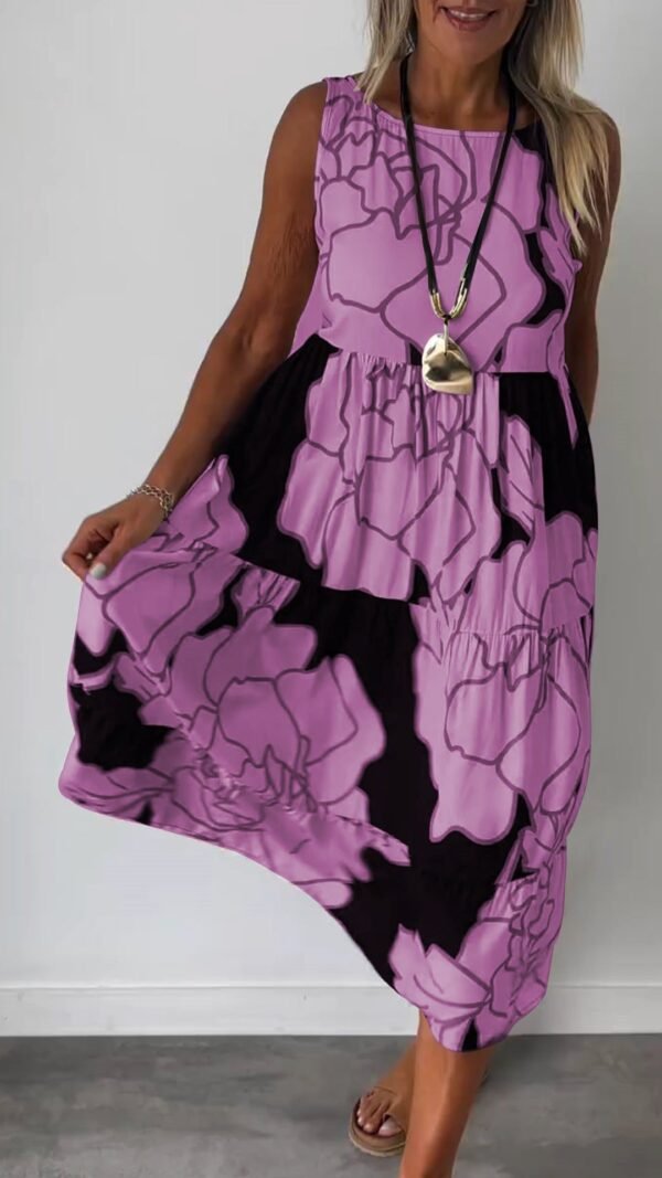 Women's Fashion Printed Sleeveless Lace-up Dress – Image 7