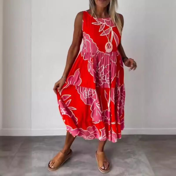 Women's Fashion Printed Sleeveless Lace-up Dress – Image 3