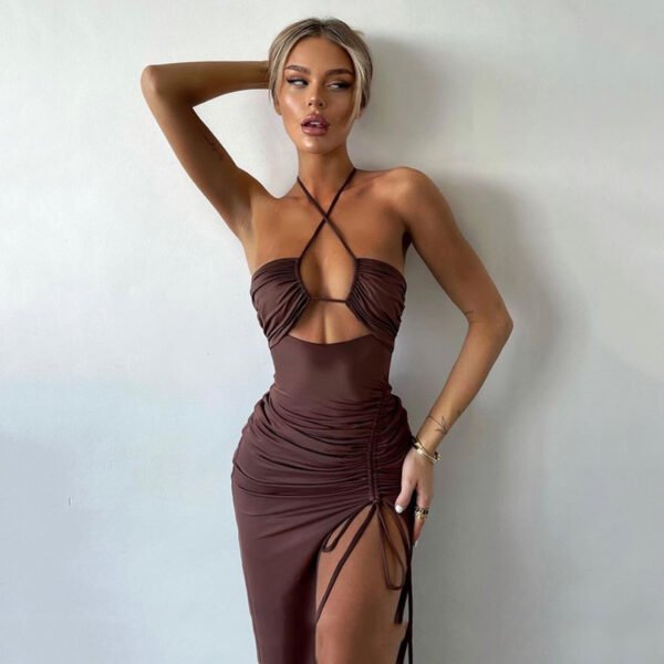 Sexy Halterneck Lace-up Split Dress Summer Y2K Fashion Party Baech Long Dresses For Womens Clotjing – Image 4