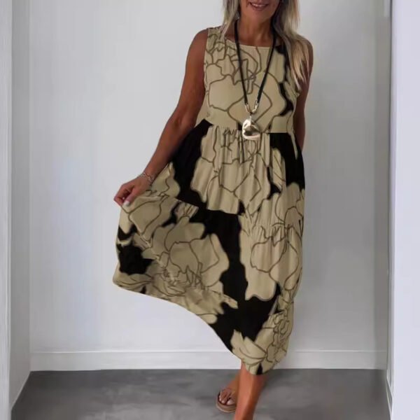 Women's Fashion Printed Sleeveless Lace-up Dress – Image 2