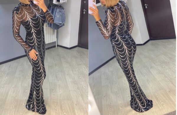 Sequins Women Maxi Dresses Long Sleeve Female Party Dresses – Image 9