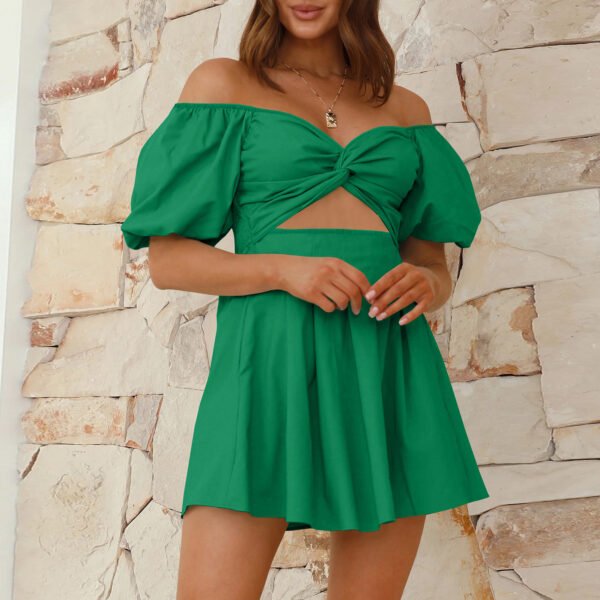 Sexy Off-shoulder Lantern-sleeve Pleated Dress Summer Fashion Short A-line Dresses Womens Clothing – Image 6