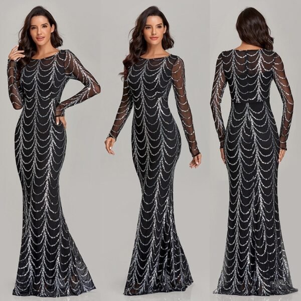 Sequins Women Maxi Dresses Long Sleeve Female Party Dresses – Image 10