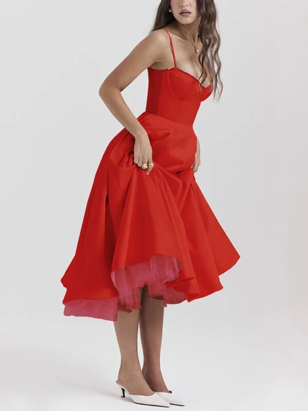 Women's V-neck Brace Sleeveless Dress Puffy Long Dress – Image 8