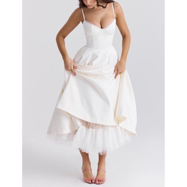 Women's V-neck Brace Sleeveless Dress Puffy Long Dress – Image 5