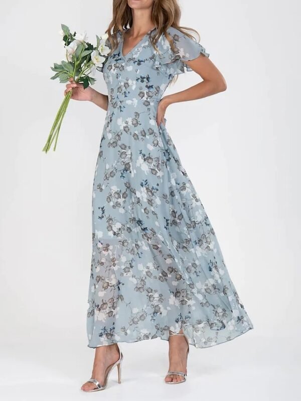 Flowers Print Short Sleeve Dress Summer Fashion Ruffle Beach Dresses Women's Clothing – Image 6