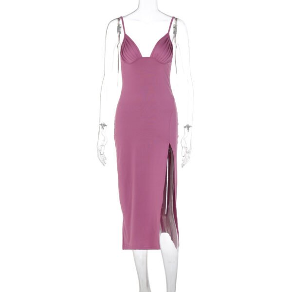 Spaghetti Strap Dress With Split Design Deep V-neck Sleeveless Backless Bodycon Party Dresses For Womens Clothing – Image 5