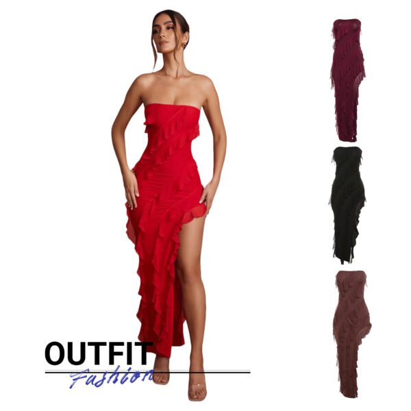 2024 Summer Trend Skinny Women's Fashion Tube Top Backless Split Tassel Dress Birthday Party Clubwear – Image 6