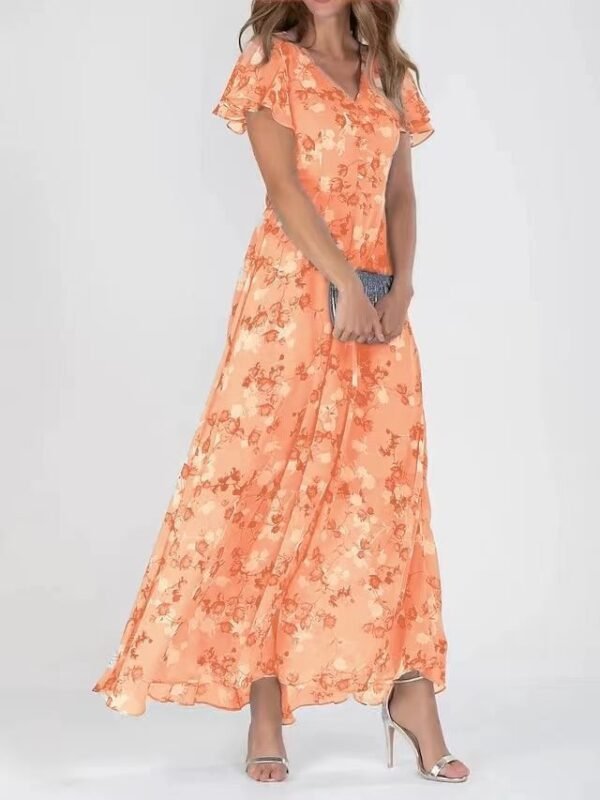 Flowers Print Short Sleeve Dress Summer Fashion Ruffle Beach Dresses Women's Clothing – Image 5
