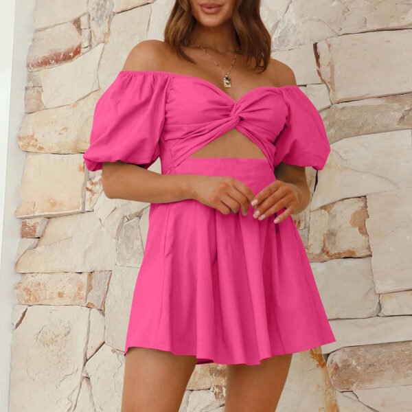 Sexy Off-shoulder Lantern-sleeve Pleated Dress Summer Fashion Short A-line Dresses Womens Clothing – Image 8