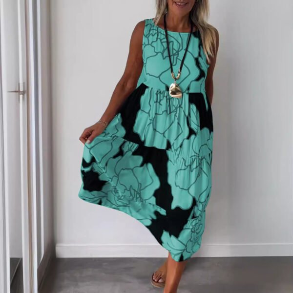 Women's Fashion Printed Sleeveless Lace-up Dress – Image 4