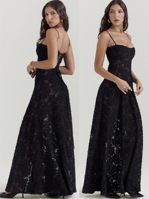 Fashion Suspender Lace Long Dress Summer Strapless Collar Elegant Evening Dresses For Women – Image 10