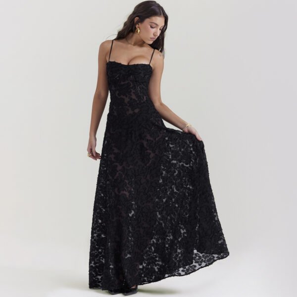 Fashion Suspender Lace Long Dress Summer Strapless Collar Elegant Evening Dresses For Women – Image 2