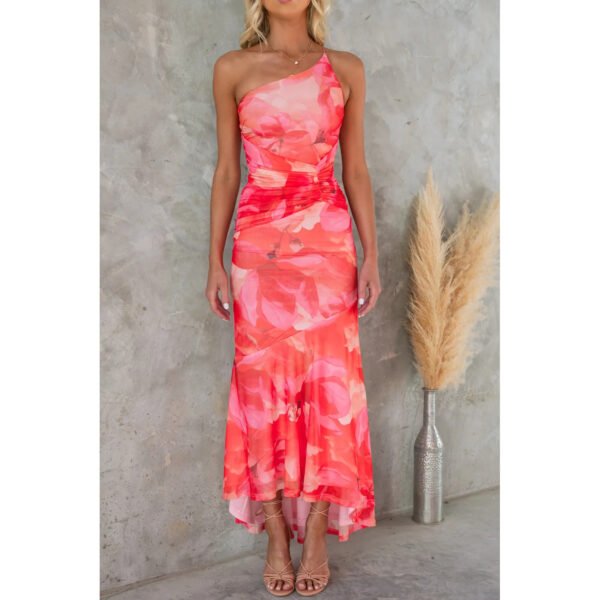 Flowers Print One-shoulder Dress Summer INS Casual Suspender Long Dresses Womens Clothing – Image 4