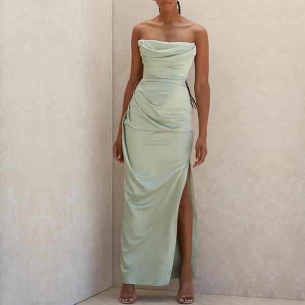 Satin Tube Top Split Knee-length Dress – Image 9